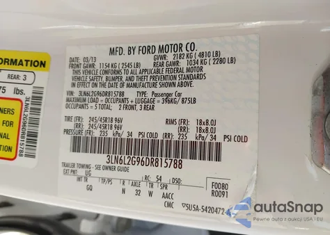 2013 Lincoln Mkz z USA, uszkodzony, nr VIN 3LN6L2G96DR815788